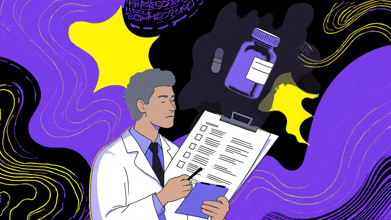 Doctor and patient scene illustrating risk of combined benzodiazepine and opioid prescriptions.