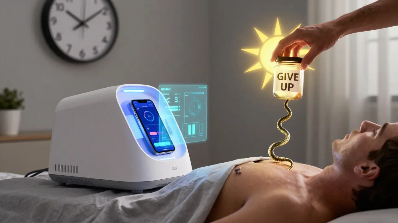 Home phototherapy device with app tracker and rising repigmentation thread against time