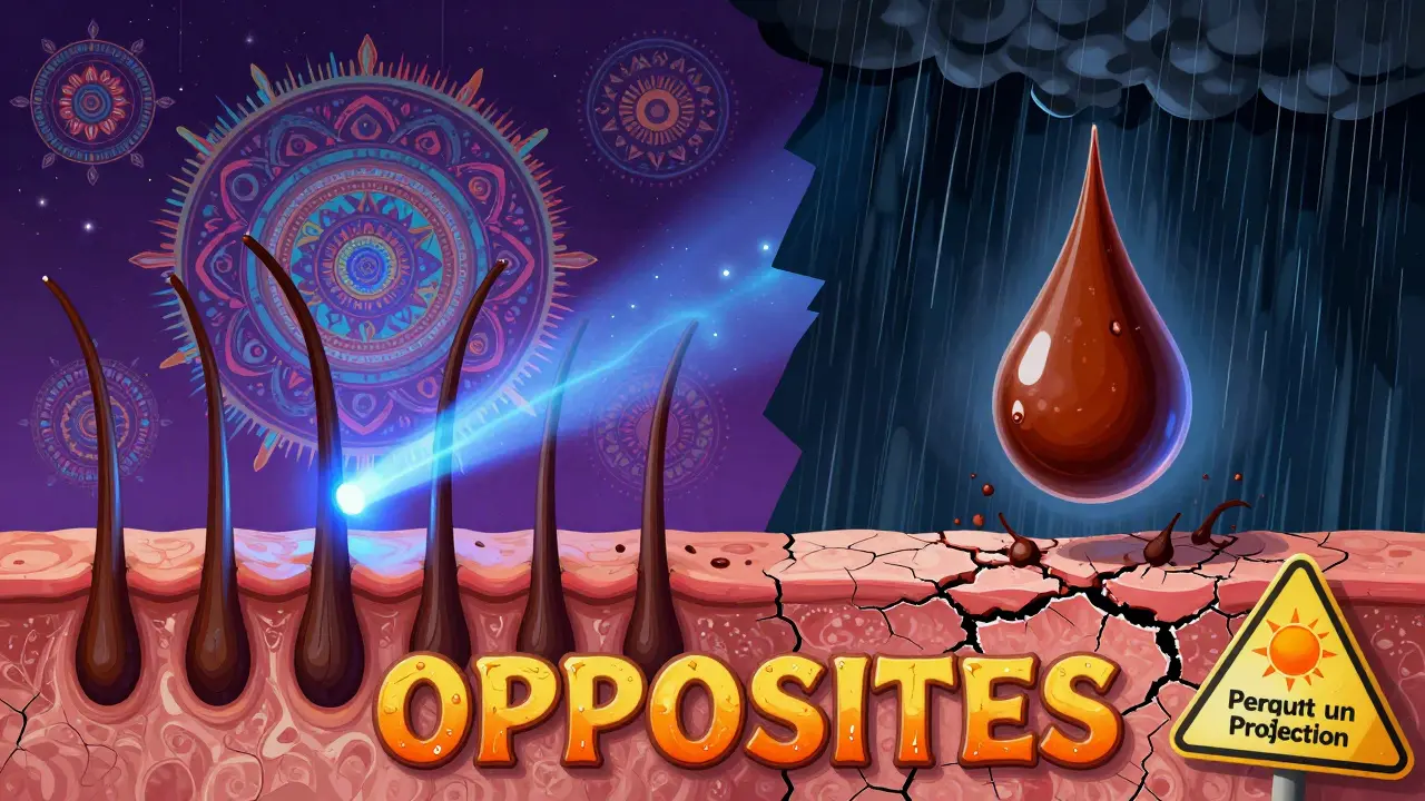 Psychedelic contrast of UV light awakening pigment vs. chemical depigmentation destroying it