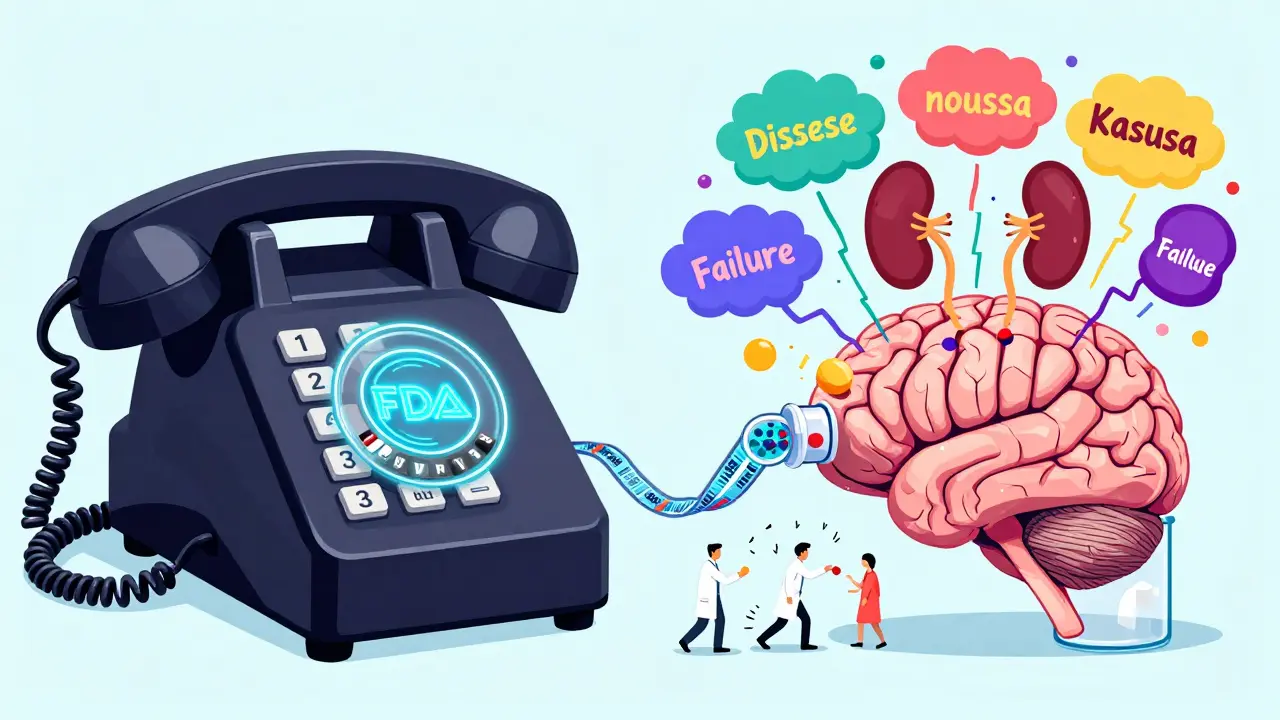 Emergency hotline phone connected to a brain releasing medical reaction clouds in psychedelic art