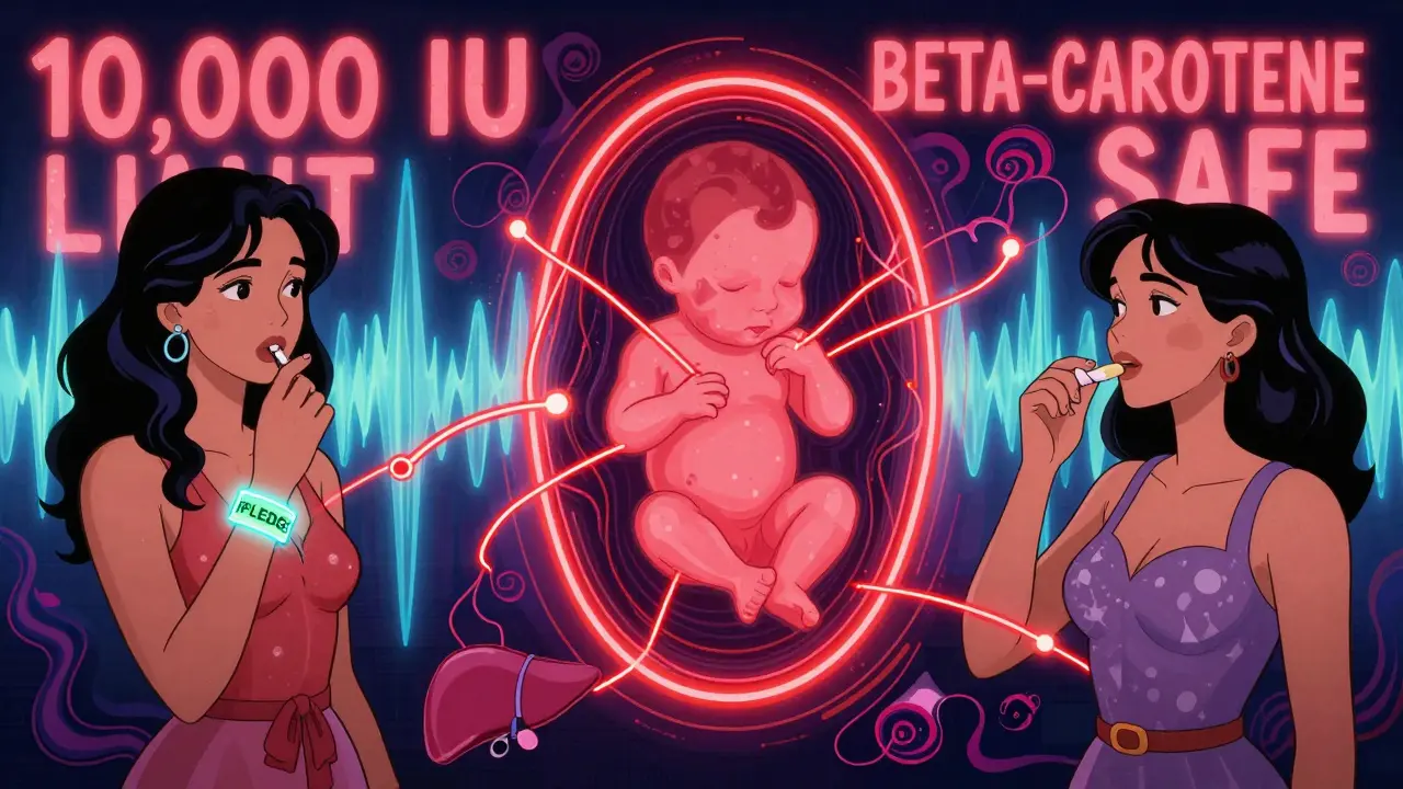Three women connected by red lines to a deformed fetal silhouette, with warning text and psychedelic patterns in the background.